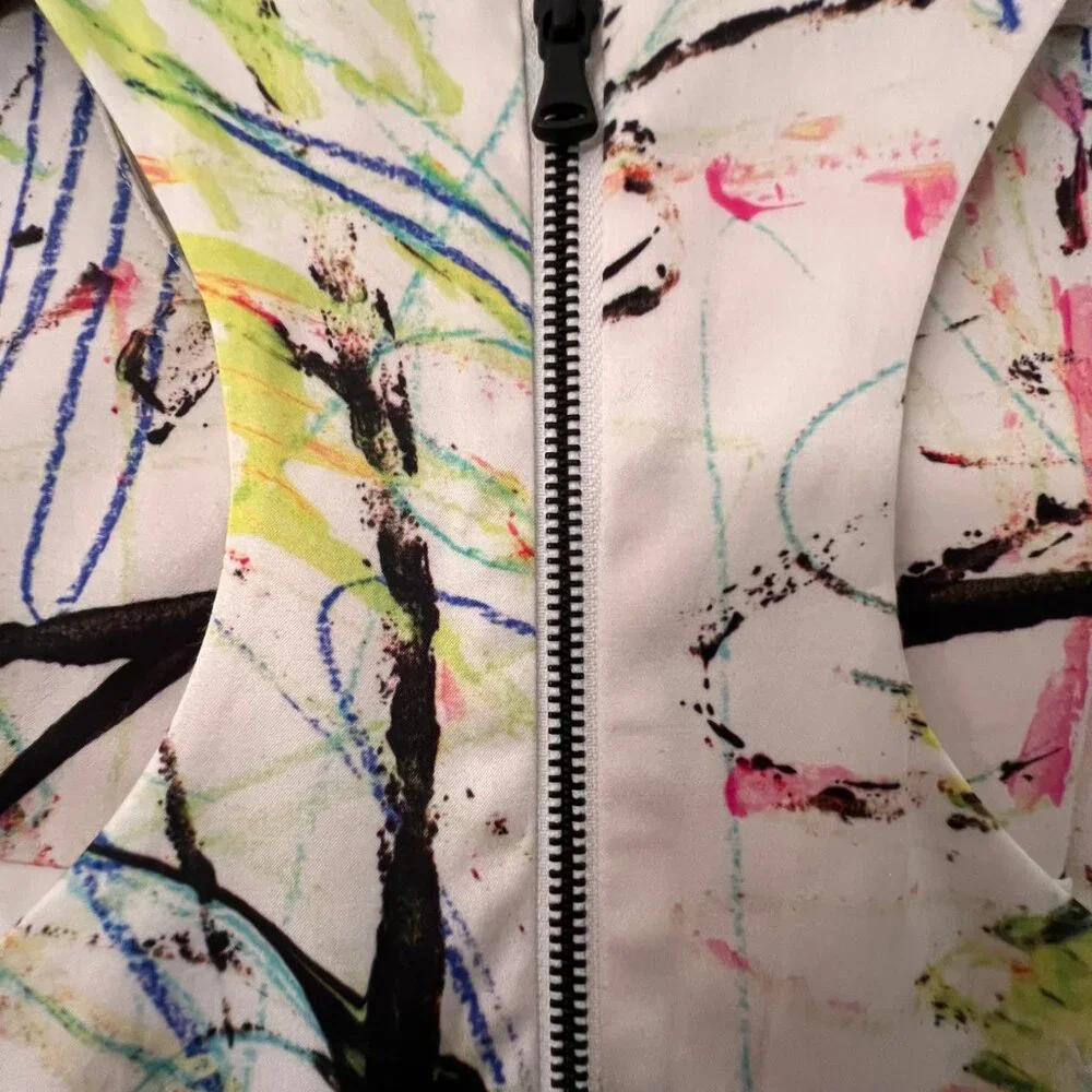 Milly Dress 12 Scribble-Print Racerback Knee Length - Picture 4 of 10